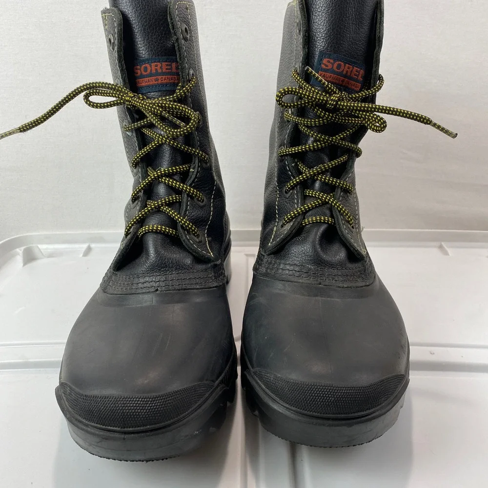 VTG Sorel Kaufman Canada Pac Snow Boots Mens 10 Black Leather Rubber Waterproof